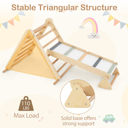 Costzon 3-in-1 Pikler Triangle Climbing Set, Kids Montessori Climbing Toys w/ Dual-Side Ramp & Adjustable Climbing Triangle