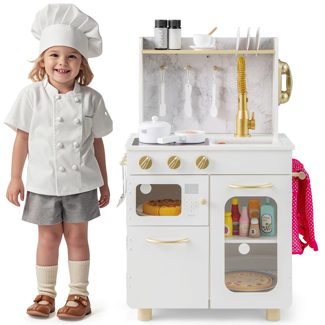 Costzon Kids Kitchen Set, Pretend Play Kitchen with Stoves, Faucet, Sink, Telephone, Microwave & Oven