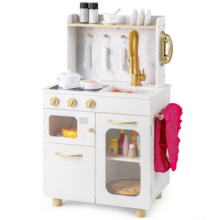 Costzon Kids Kitchen Set, Pretend Play Kitchen with Stoves, Faucet, Sink, Telephone, Microwave & Oven