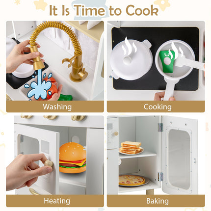 Costzon Kids Kitchen Set, Pretend Play Kitchen with Stoves, Faucet, Sink, Telephone, Microwave & Oven
