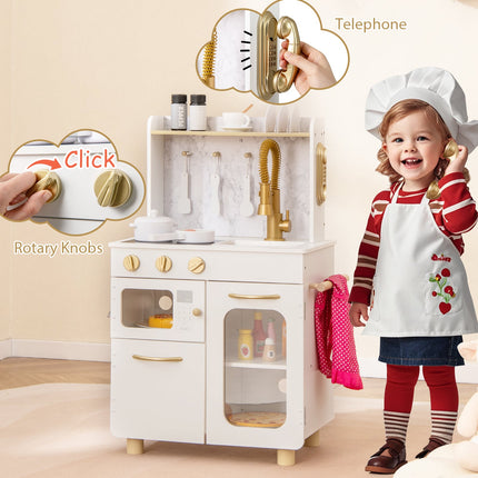 Costzon Kids Kitchen Set, Pretend Play Kitchen with Stoves, Faucet, Sink, Telephone, Microwave & Oven