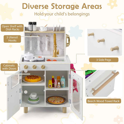 Costzon Kids Kitchen Set, Pretend Play Kitchen with Stoves, Faucet, Sink, Telephone, Microwave & Oven