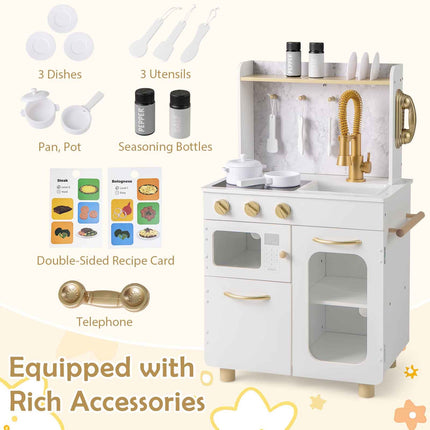 Costzon Kids Kitchen Set, Pretend Play Kitchen with Stoves, Faucet, Sink, Telephone, Microwave & Oven