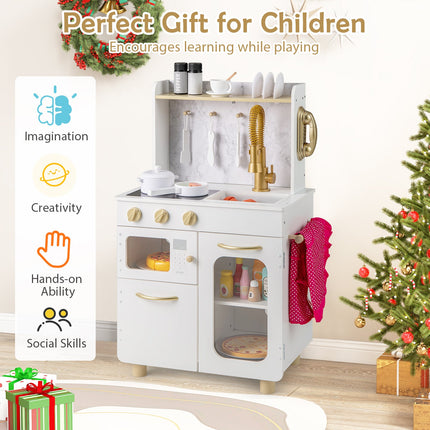 Costzon Kids Kitchen Set, Pretend Play Kitchen with Stoves, Faucet, Sink, Telephone, Microwave & Oven