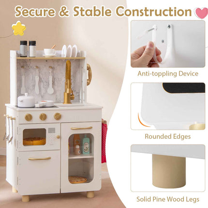 Costzon Kids Kitchen Set, Pretend Play Kitchen with Stoves, Faucet, Sink, Telephone, Microwave & Oven
