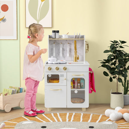 Costzon Kids Kitchen Set, Pretend Play Kitchen with Stoves, Faucet, Sink, Telephone, Microwave & Oven