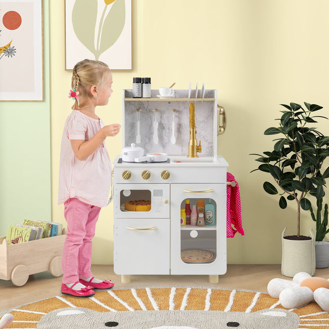 Costzon Kids Kitchen Set, Pretend Play Kitchen with Stoves, Faucet, Sink, Telephone, Microwave & Oven