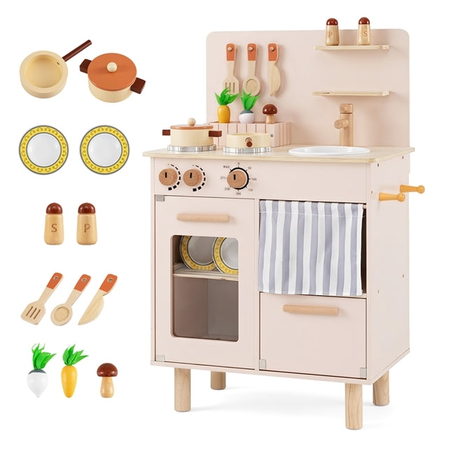 Costzon Toddler Kitchen Playset | Wooden Play Kitchen w/Cookware Accessories