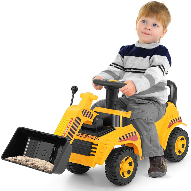 Costzon Kids Ride on Excavator, No Power Bulldozer w/ Adjustable Front Bucket, Engine Sound & Under-seat Storage