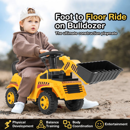 Costzon Kids Ride on Excavator, No Power Bulldozer w/ Adjustable Front Bucket, Engine Sound & Under-seat Storage