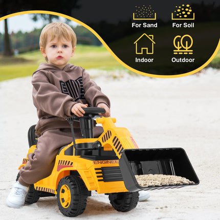 Costzon Kids Ride on Excavator, No Power Bulldozer w/ Adjustable Front Bucket, Engine Sound & Under-seat Storage