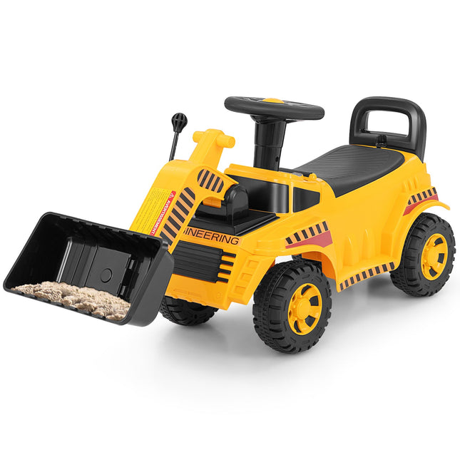 Costzon Kids Ride on Excavator, No Power Bulldozer w/ Adjustable Front Bucket, Engine Sound & Under-seat Storage