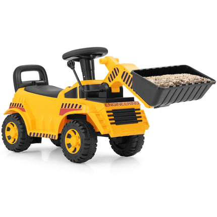 Costzon Kids Ride on Excavator, No Power Bulldozer w/ Adjustable Front Bucket, Engine Sound & Under-seat Storage