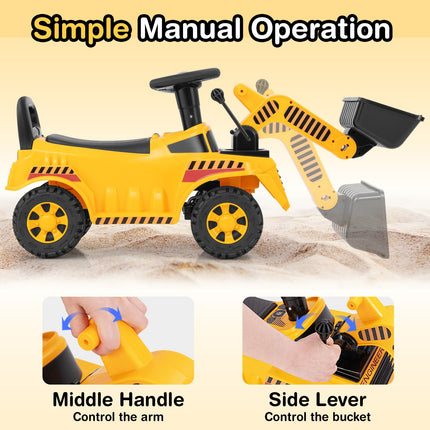 Costzon Kids Ride on Excavator, No Power Bulldozer w/ Adjustable Front Bucket, Engine Sound & Under-seat Storage