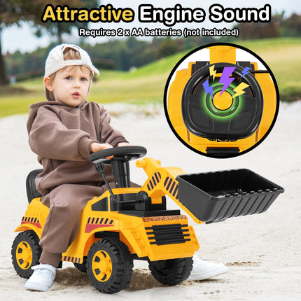 Costzon Kids Ride on Excavator, No Power Bulldozer w/ Adjustable Front Bucket, Engine Sound & Under-seat Storage