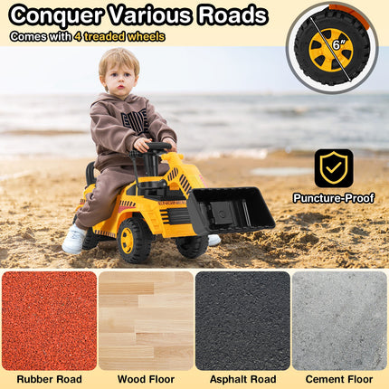 Costzon Kids Ride on Excavator, No Power Bulldozer w/ Adjustable Front Bucket, Engine Sound & Under-seat Storage