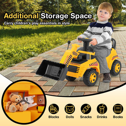 Costzon Kids Ride on Excavator, No Power Bulldozer w/ Adjustable Front Bucket, Engine Sound & Under-seat Storage