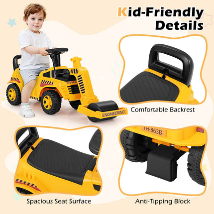 Costzon Ride on Road Roller, Toddler Ride on Car with Adjustable Roller