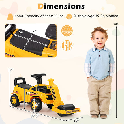 Costzon Ride on Road Roller, Toddler Ride on Car with Adjustable Roller