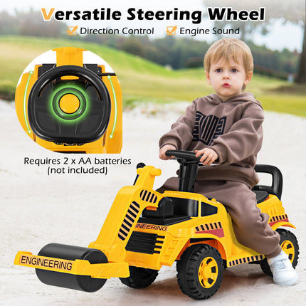 Costzon Ride on Road Roller, Toddler Ride on Car with Adjustable Roller