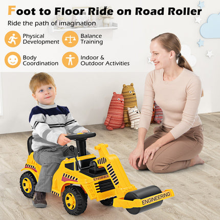 Costzon Ride on Road Roller, Toddler Ride on Car with Adjustable Roller