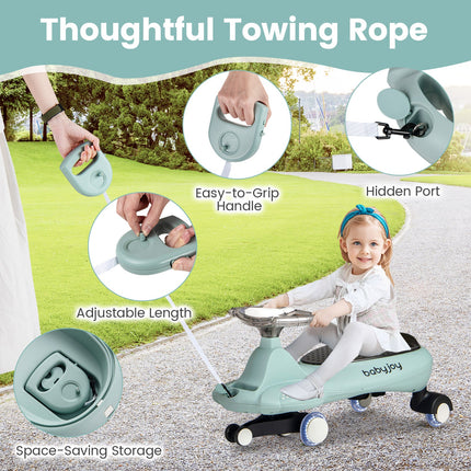 Costzon Ride on Wiggle Car w/Under-Seat Storage, 2 in 1 Swing Car with Hauling Rope