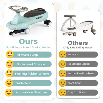 Costzon Ride on Wiggle Car w/Under-Seat Storage, 2 in 1 Swing Car with Hauling Rope