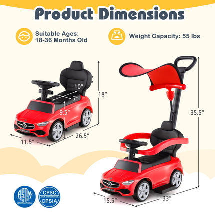 Costzon 3-in-1 Ride on Push Car, Mercedes-Benz Licensed Foot to Floor Sliding Car