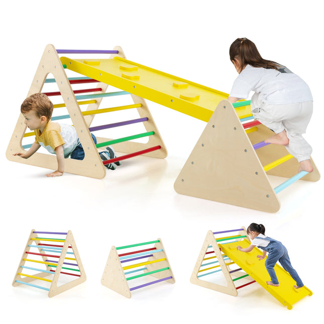 Toddler Triangle Set Montessori, 3 Piece Kids Climbing Toys Indoor with 2 Climbing Triangles and 1 Ramp