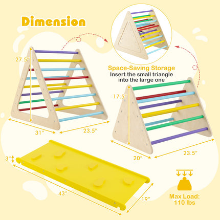 Toddler Triangle Set Montessori, 3 Piece Kids Climbing Toys Indoor with 2 Climbing Triangles and 1 Ramp