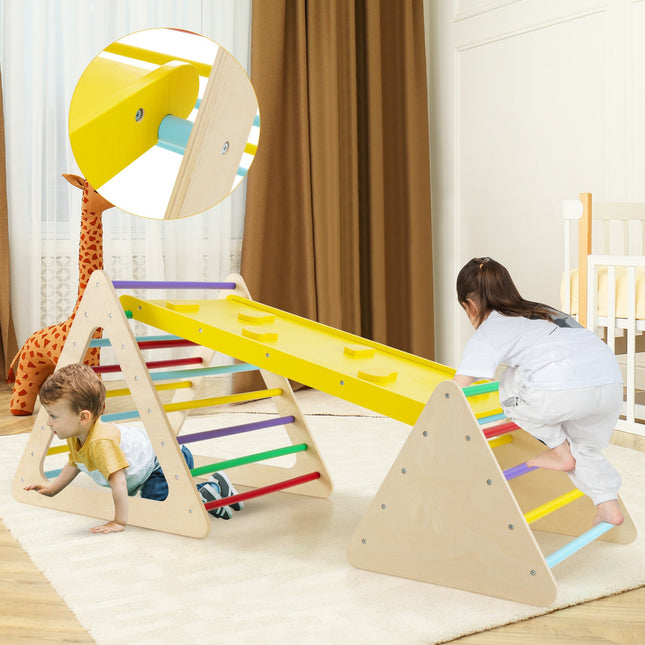 Toddler Triangle Set Montessori, 3 Piece Kids Climbing Toys Indoor with 2 Climbing Triangles and 1 Ramp