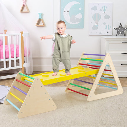 Toddler Triangle Set Montessori, 3 Piece Kids Climbing Toys Indoor with 2 Climbing Triangles and 1 Ramp