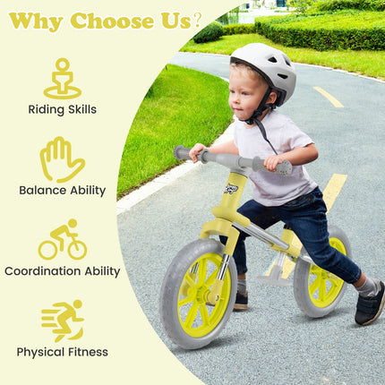 Costzon 12” Balance Bike, 2 Wheels Children’s Bicycle with Adjustable Seat