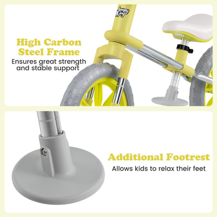 Costzon 12” Balance Bike, 2 Wheels Children’s Bicycle with Adjustable Seat