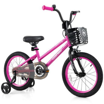 BABY JOY Starry Kids Bike, 12 14 16 18 Inch Bicycle with Training Wheels, Storage Basket
