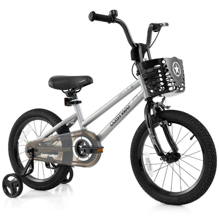 BABY JOY Starry Kids Bike, 12 14 16 18 Inch Bicycle with Training Wheels, Storage Basket