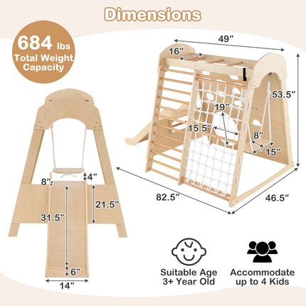 8-in-1 Indoor Jungle Gym Wooden Playground with Climbing Wall
