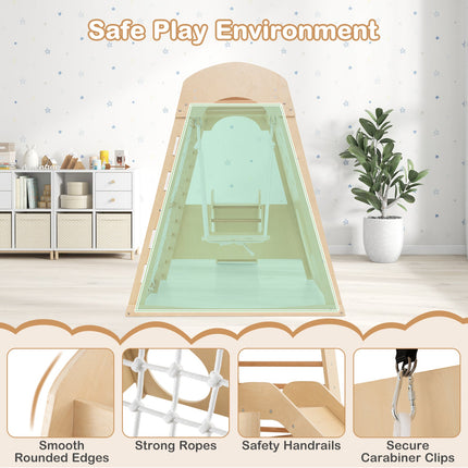 8-in-1 Indoor Jungle Gym Wooden Playground with Climbing Wall