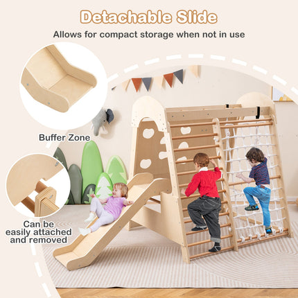 8-in-1 Indoor Jungle Gym Wooden Playground with Climbing Wall