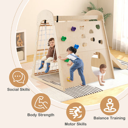 8-in-1 Indoor Jungle Gym Wooden Playground with Climbing Wall