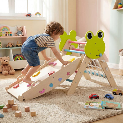 Triangle Climbing Set Foldable Jungle Gym with Arch Ramp and Climber-Multicolor