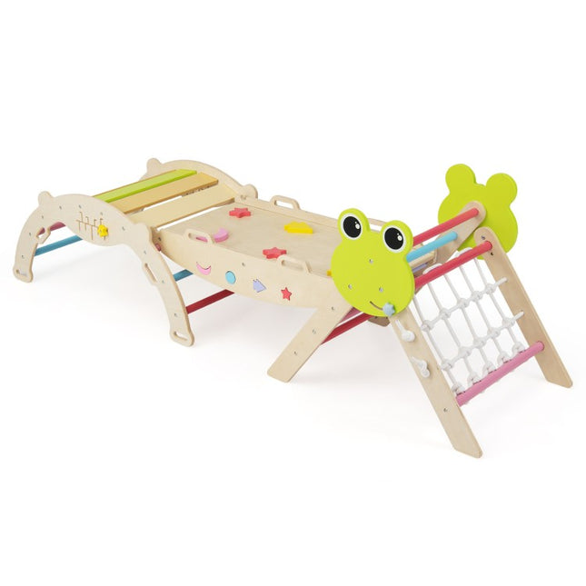 Triangle Climbing Set Foldable Jungle Gym with Arch Ramp and Climber-Multicolor