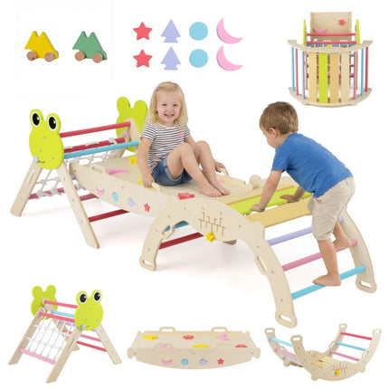 Triangle Climbing Set Foldable Jungle Gym with Arch Ramp and Climber-Multicolor