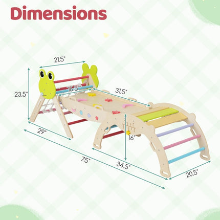 Triangle Climbing Set Foldable Jungle Gym with Arch Ramp and Climber-Multicolor