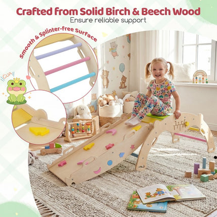 Triangle Climbing Set Foldable Jungle Gym with Arch Ramp and Climber-Multicolor