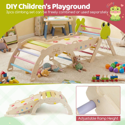 Triangle Climbing Set Foldable Jungle Gym with Arch Ramp and Climber-Multicolor