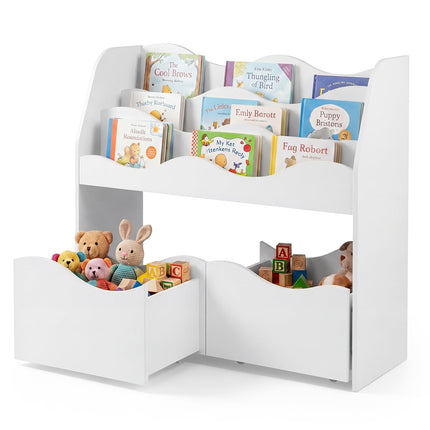 Costzon Wooden Kids Bookshelf with 2 Rolling Drawers | Montessori Toy Shelf