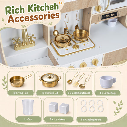 Costzon Wooden Play Kitchen for Kids Toddler Pretend Kitchen Toy with Realistic Lights