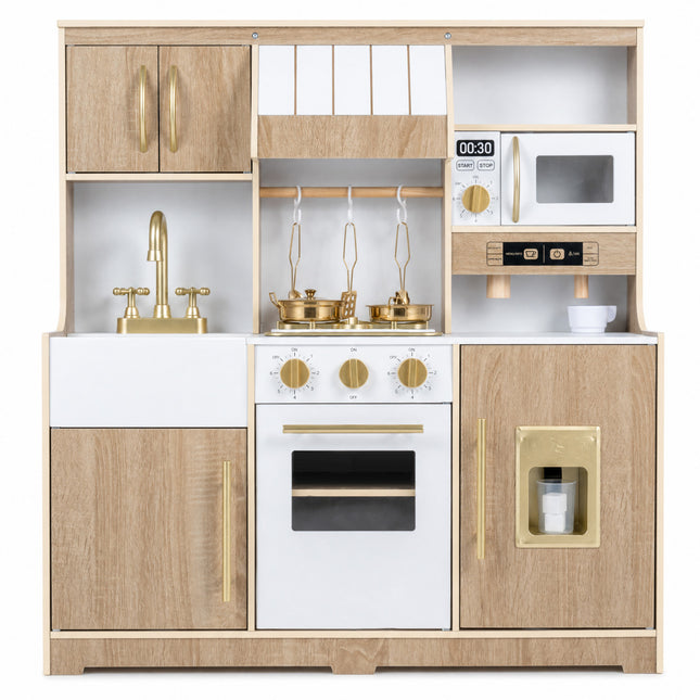 Costzon Wooden Play Kitchen for Kids Toddler Pretend Kitchen Toy with Realistic Lights