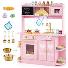 Wooden Play Kitchen with Lights & Sounds and Stove Oven for Toddlers Ages 3+